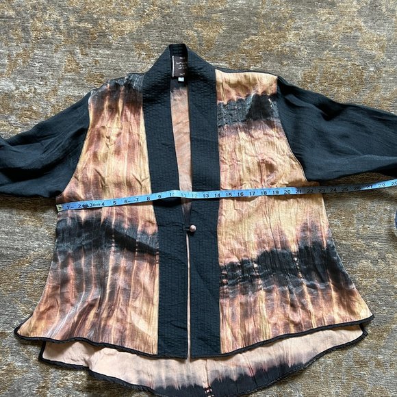 Harubella Black Bronze Kimono Single Button Lightweight Crinkled, Jacket OSFM - Picture 10 of 12